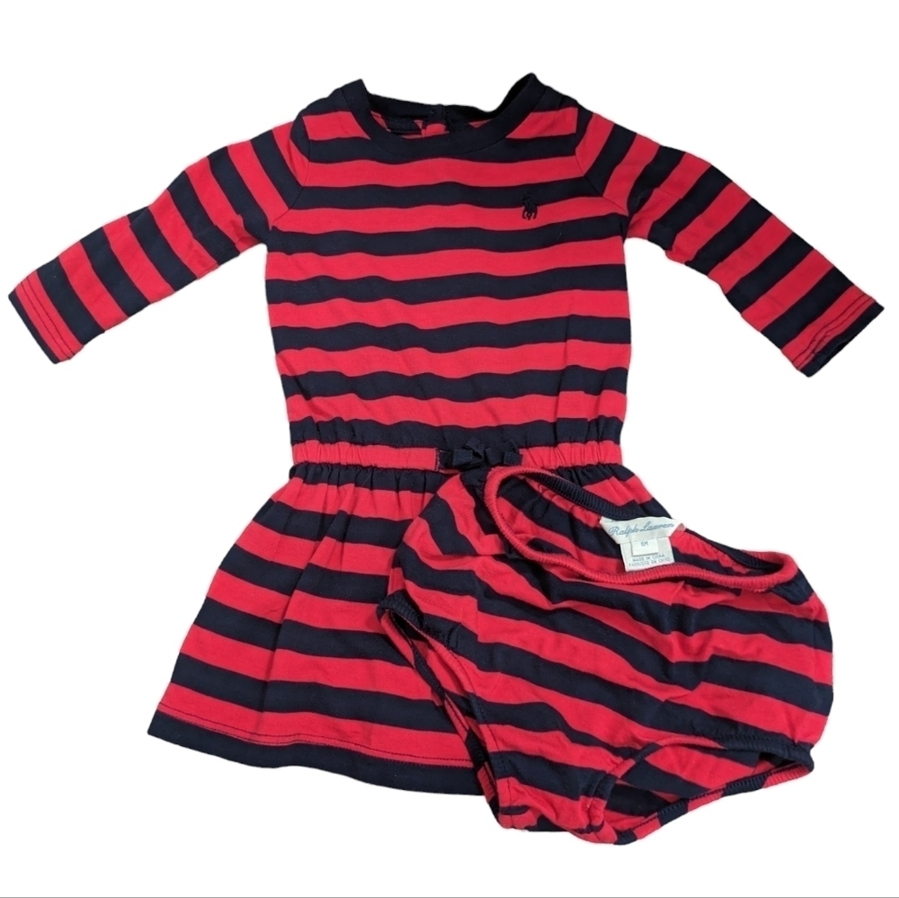 Ralph Lauren long sleeve dress with bloomers size  6 months pink and navy